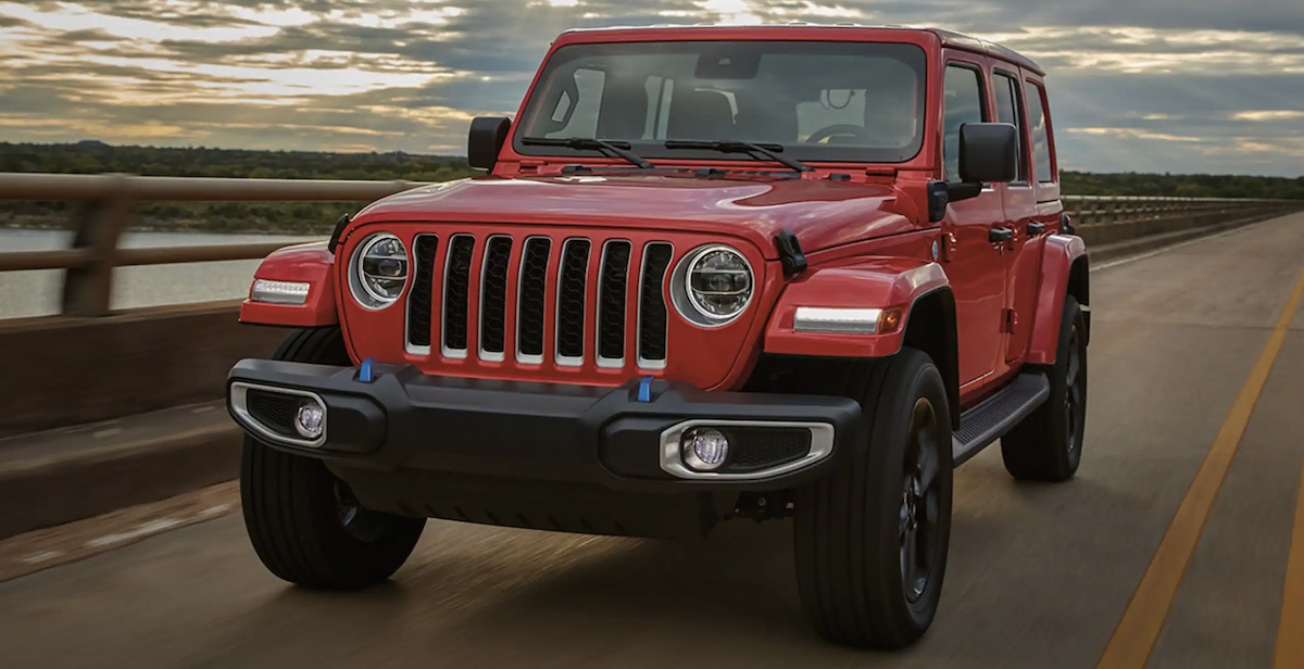  Red 2023 Jeep Wrangler driving