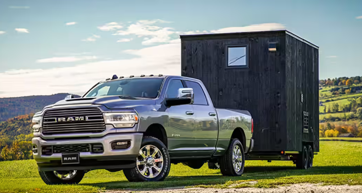 A 2024 RAM 2500 HD pulling a large box trailer